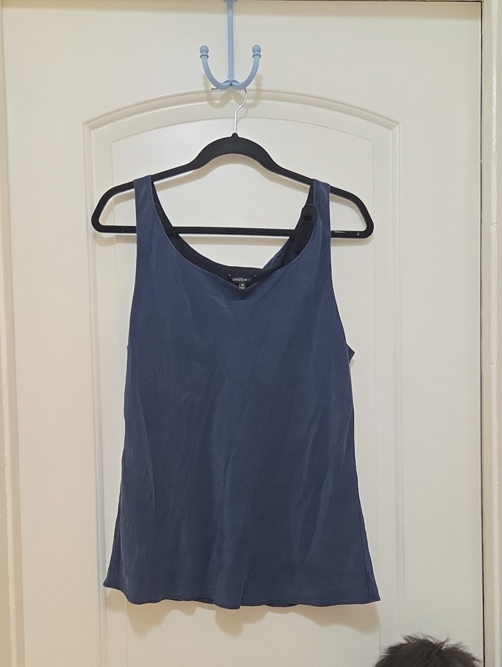 Lafayette 148 New York Navy Scoop Neck Silk Tank